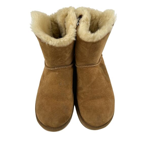 UGGS - Bailey Bow Suede Sheepskin Ankle Boots in Caramel Brown - Picture 2 of 8